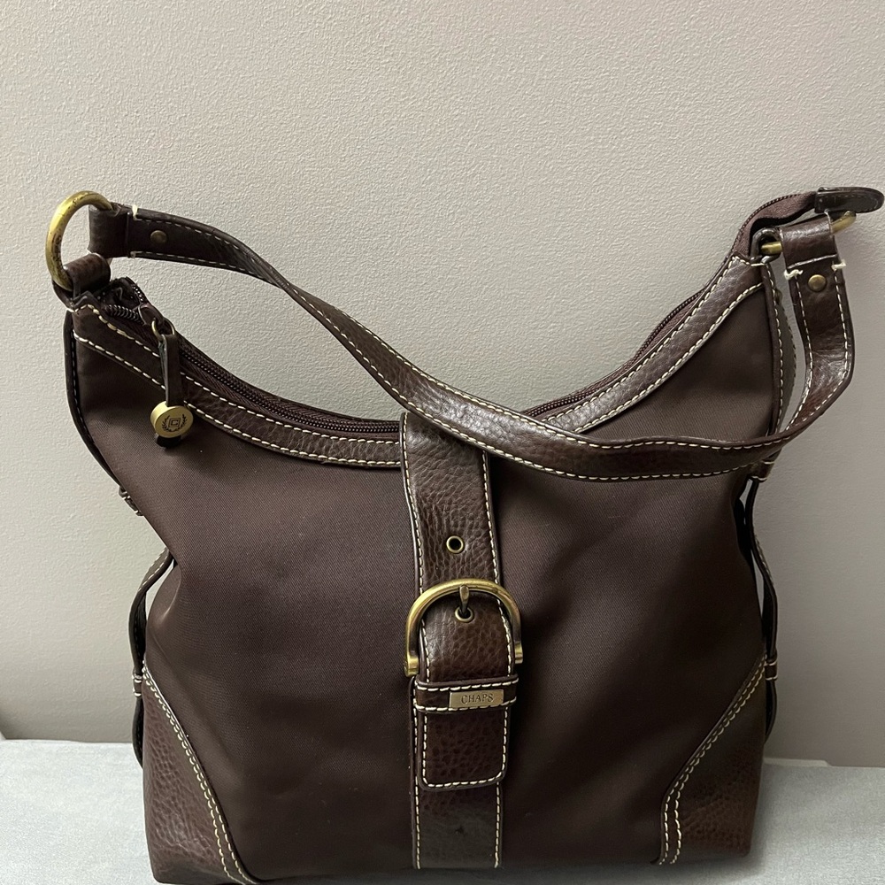 Chaps Dark Brown Hobo Bag with Gold Buckles